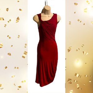 Cherry Red Ruched Asymmetrical BCBG MaxAzria Cocktail Dress